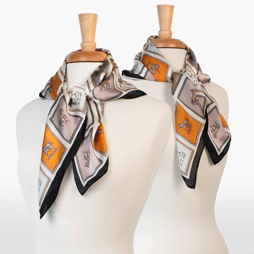 Urban Equestrian Pony Club - Stylized Equestrian Scarf Charcoal & Amber with Black Border