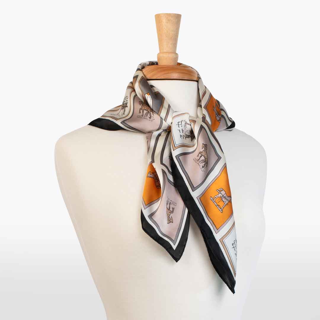 Urban Equestrian Pony Club - Stylized Equestrian Scarf Charcoal & Amber with Black Border
