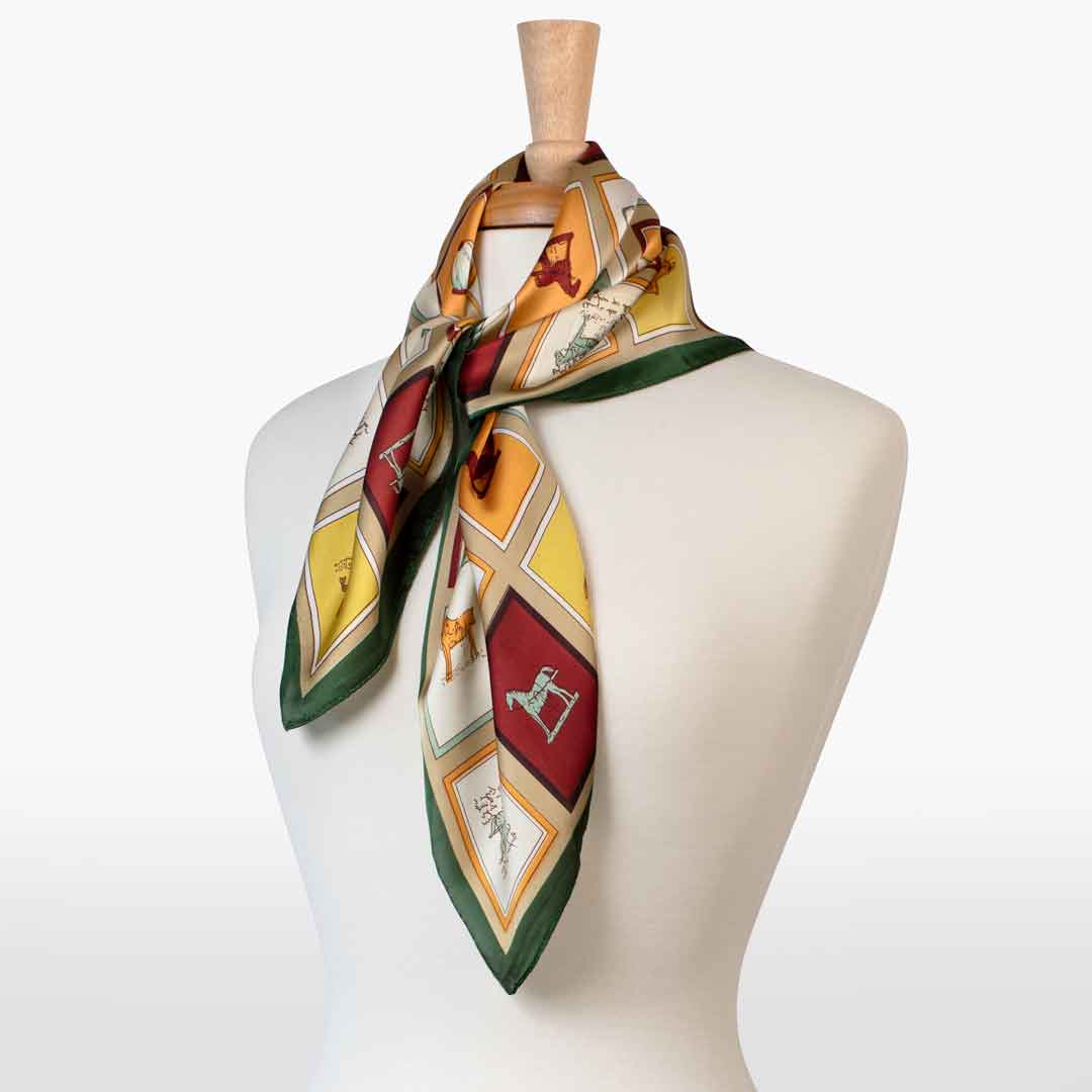 Urban Equestrian Pony Club - Stylized Equestrian Scarf in Hunter Green, Wine & Amber
