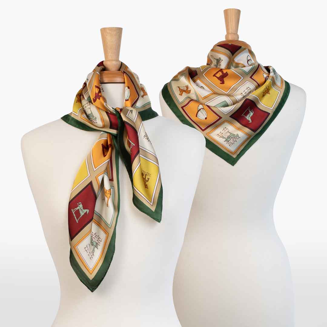 Urban Equestrian Pony Club - Stylized Equestrian Scarf in Hunter Green, Wine & Amber