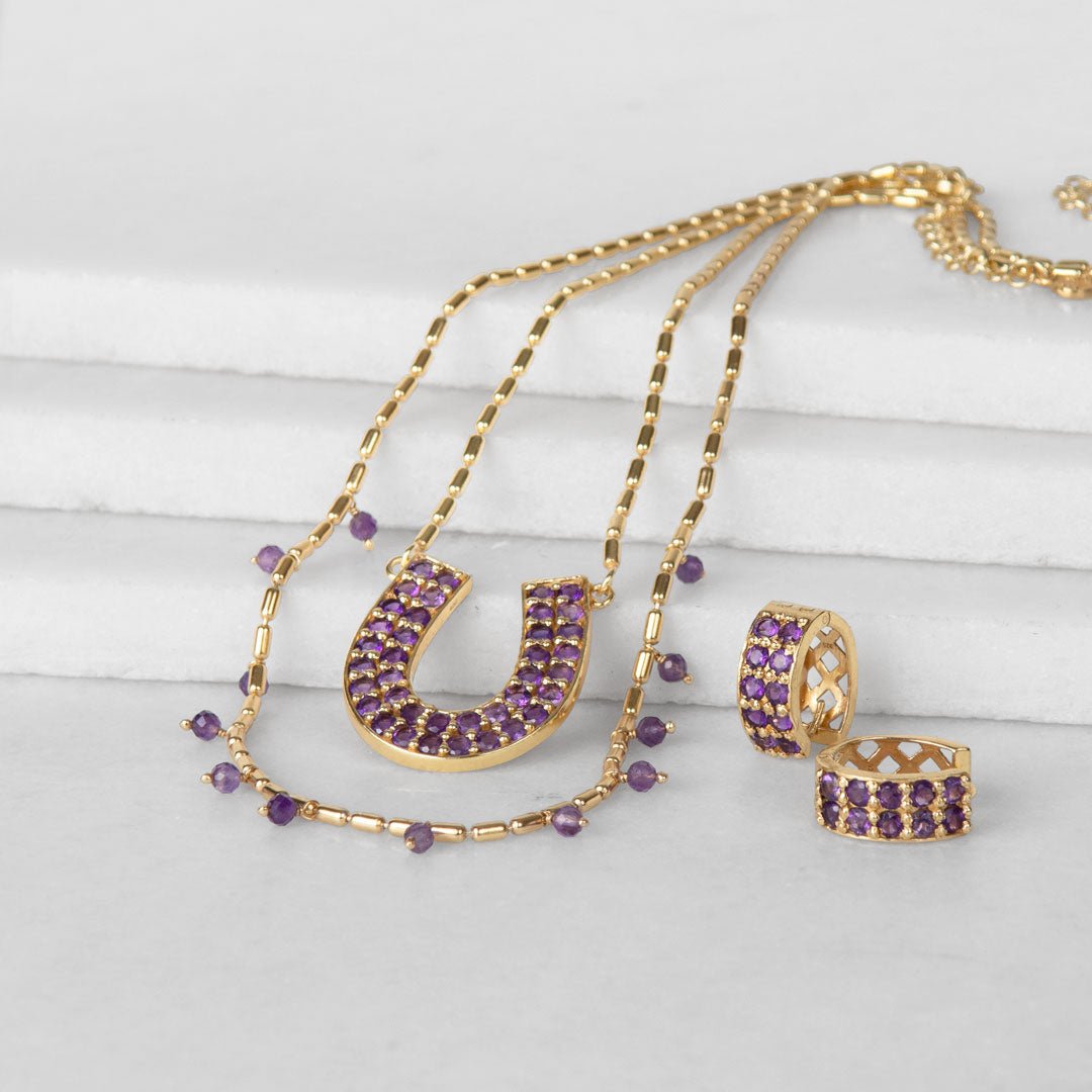 Urban Equestrian - Prism - Amethyst Horseshoe Coin Earring