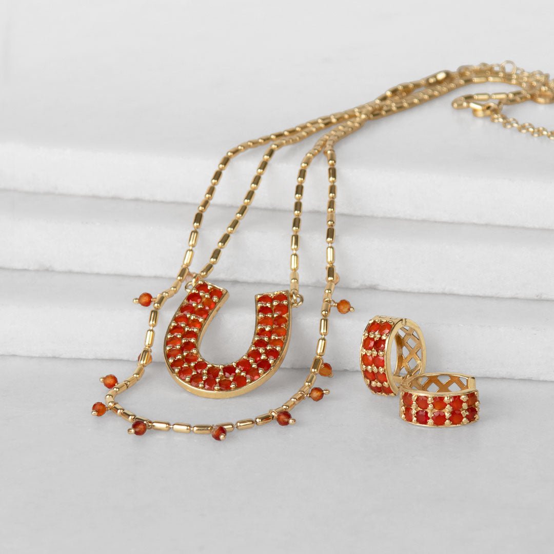 Urban Equestrian - Prism - Carnelian Horseshoe Coin Earring