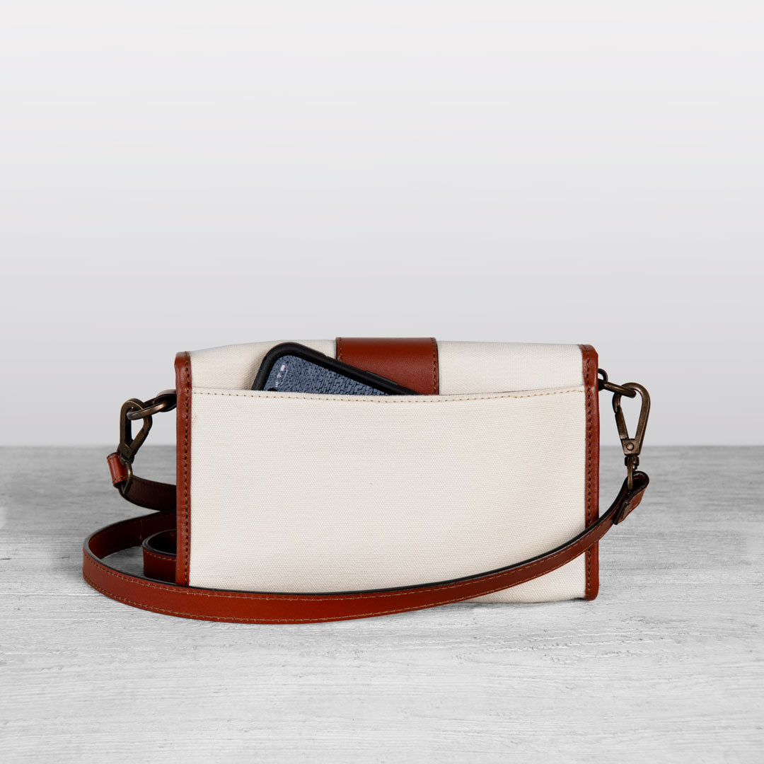 Urban Equestrian Dalton - Horse Bit Crossbody Luxury Leather Handbag in Cognac on Ivory