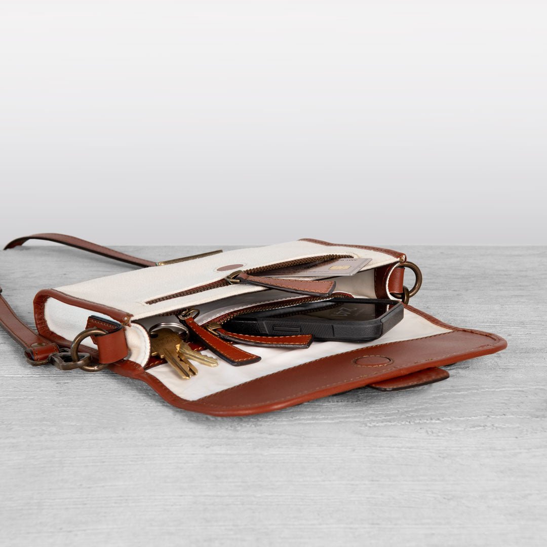 Urban Equestrian Dalton - Horse Bit Crossbody Luxury Leather Handbag in Cognac on Ivory