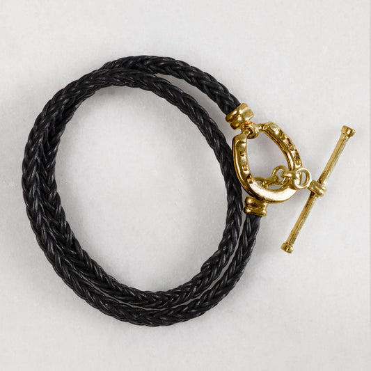 Urban Equestrian - Roundup - Braided Leather Horseshoe Bracelet in Black & Gold