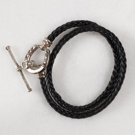 Urban Equestrian - Roundup - Braided Leather Horseshoe Bracelet in Black & Silver