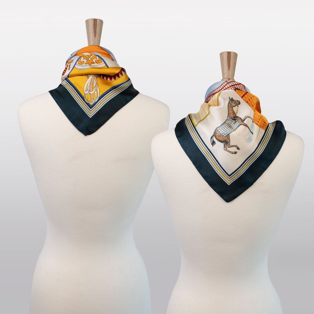 Urban Equestrian Signature - Stylized Equestrian Scarf in Deep Blue