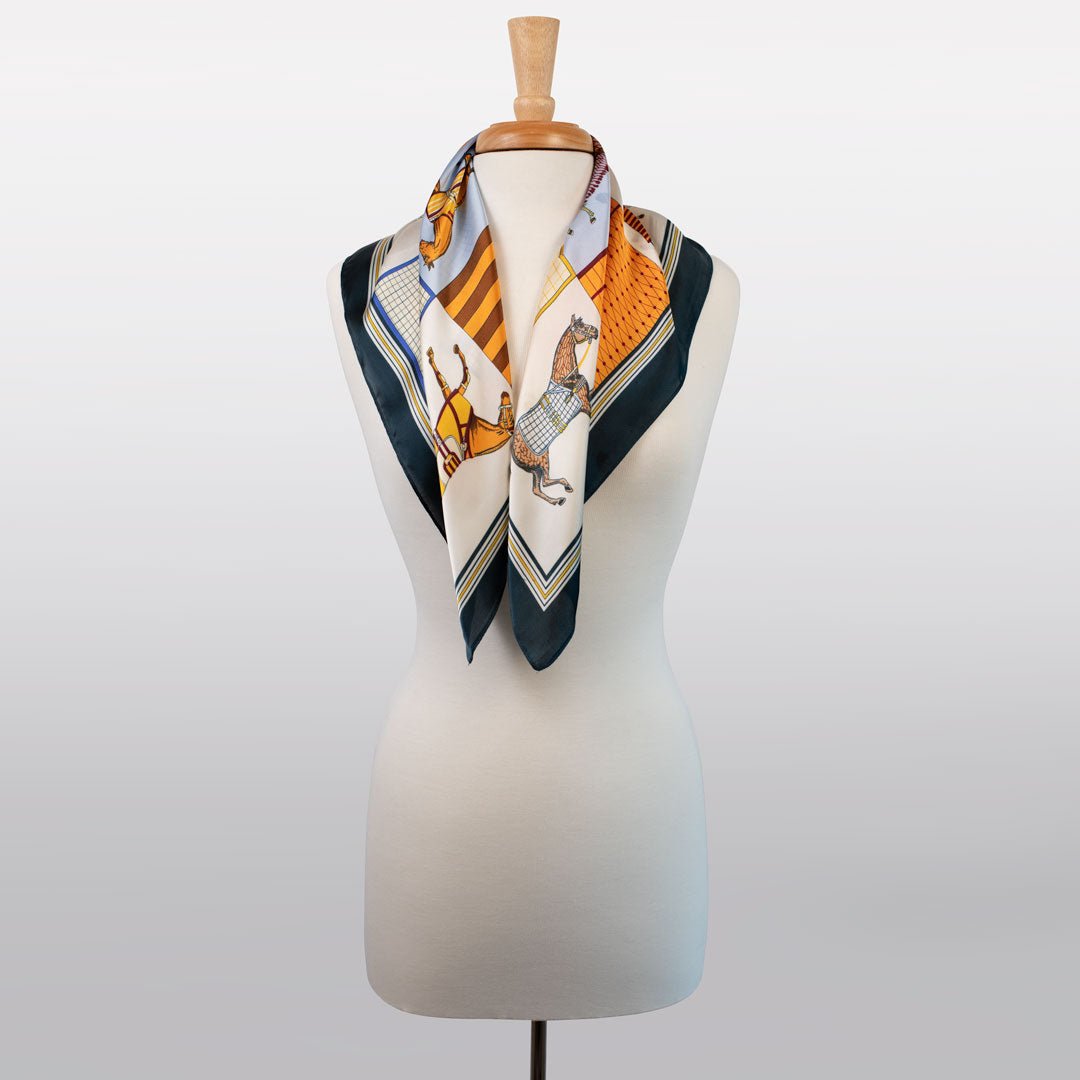 Urban Equestrian Signature - Stylized Equestrian Scarf in Deep Blue