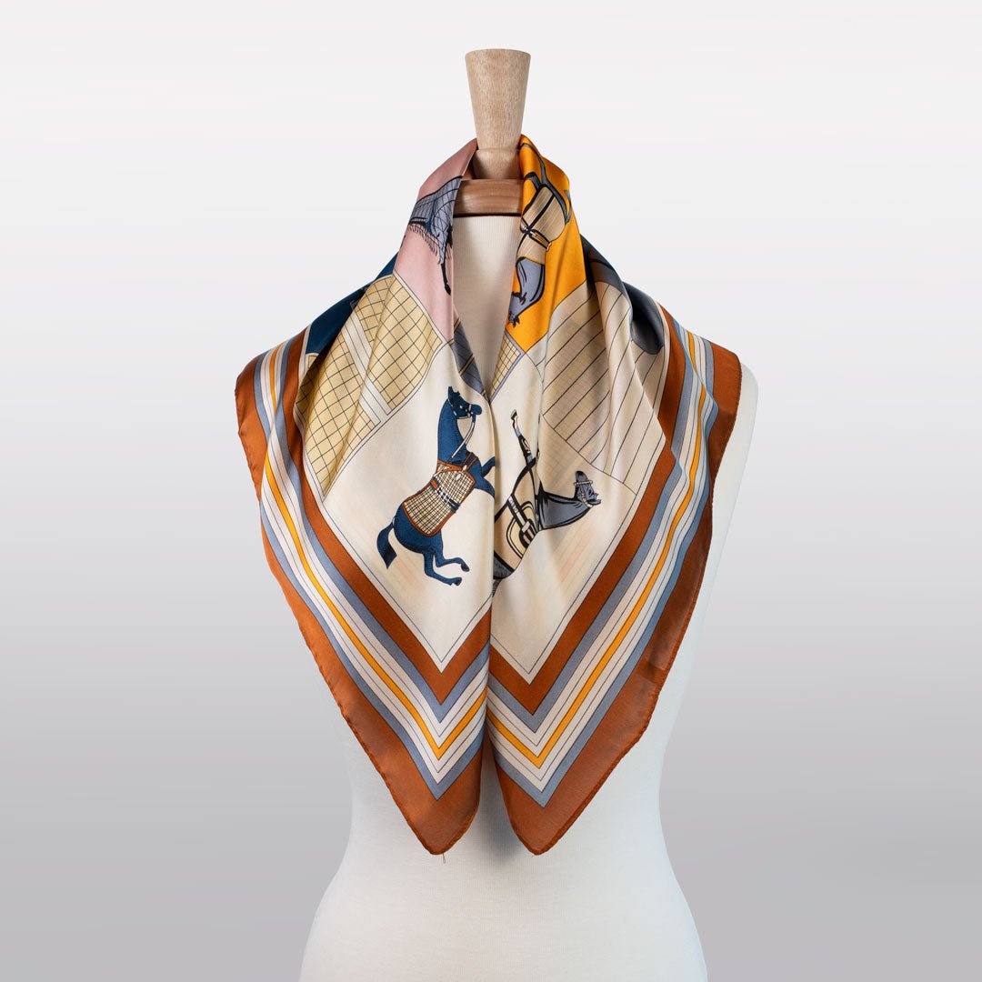Urban Equestrian Signature - Stylized Equestrian Scarf in Deep Safron