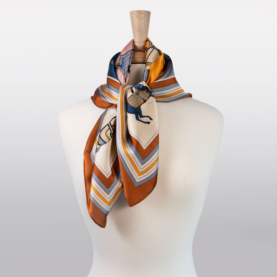 Urban Equestrian Signature - Stylized Equestrian Scarf in Deep Safron