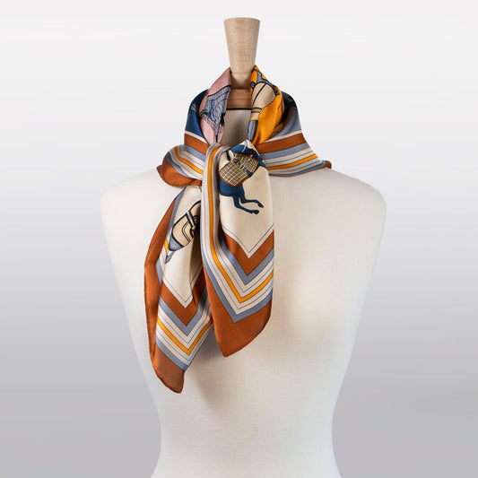 Urban Equestrian Signature - Stylized Equestrian Scarf in Deep Safron