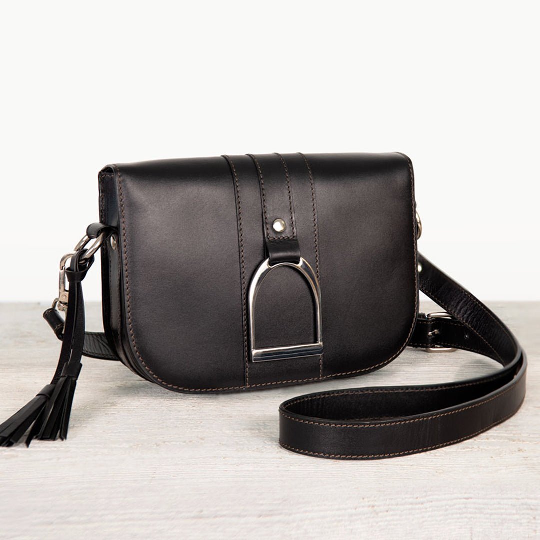 Urban Equestrian Signature Stirrup - Riding Stirrup Crossbody Luxury Leather Handbag in Black