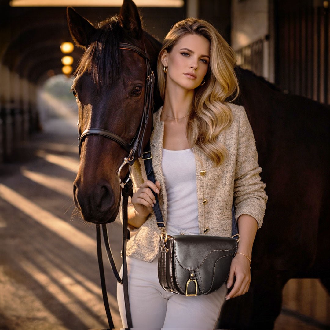 Urban Equestrian Signature Saddle Bag - Luxury Leather Handbag in Black