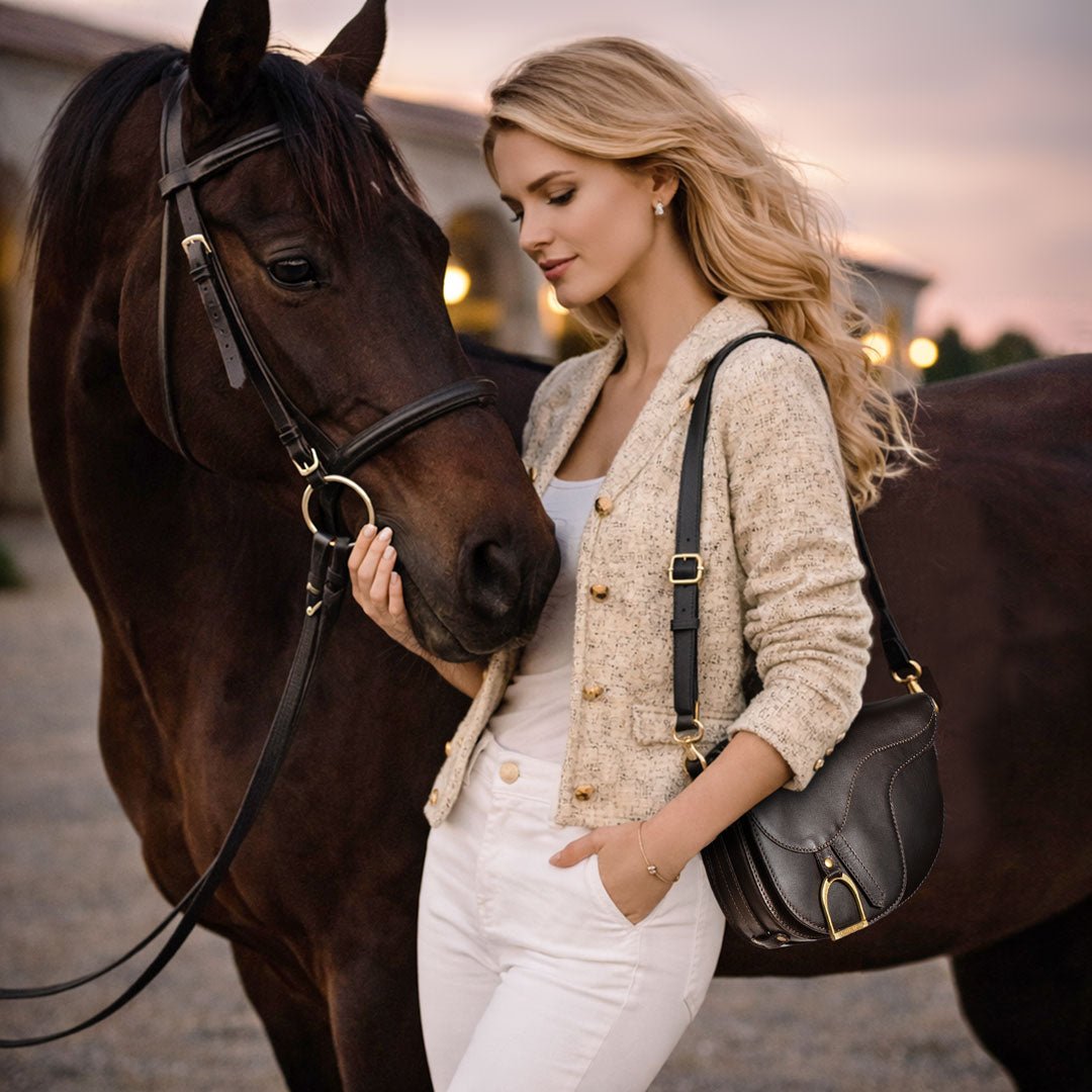 Urban Equestrian Signature Saddle Bag - Luxury Leather Handbag in Black