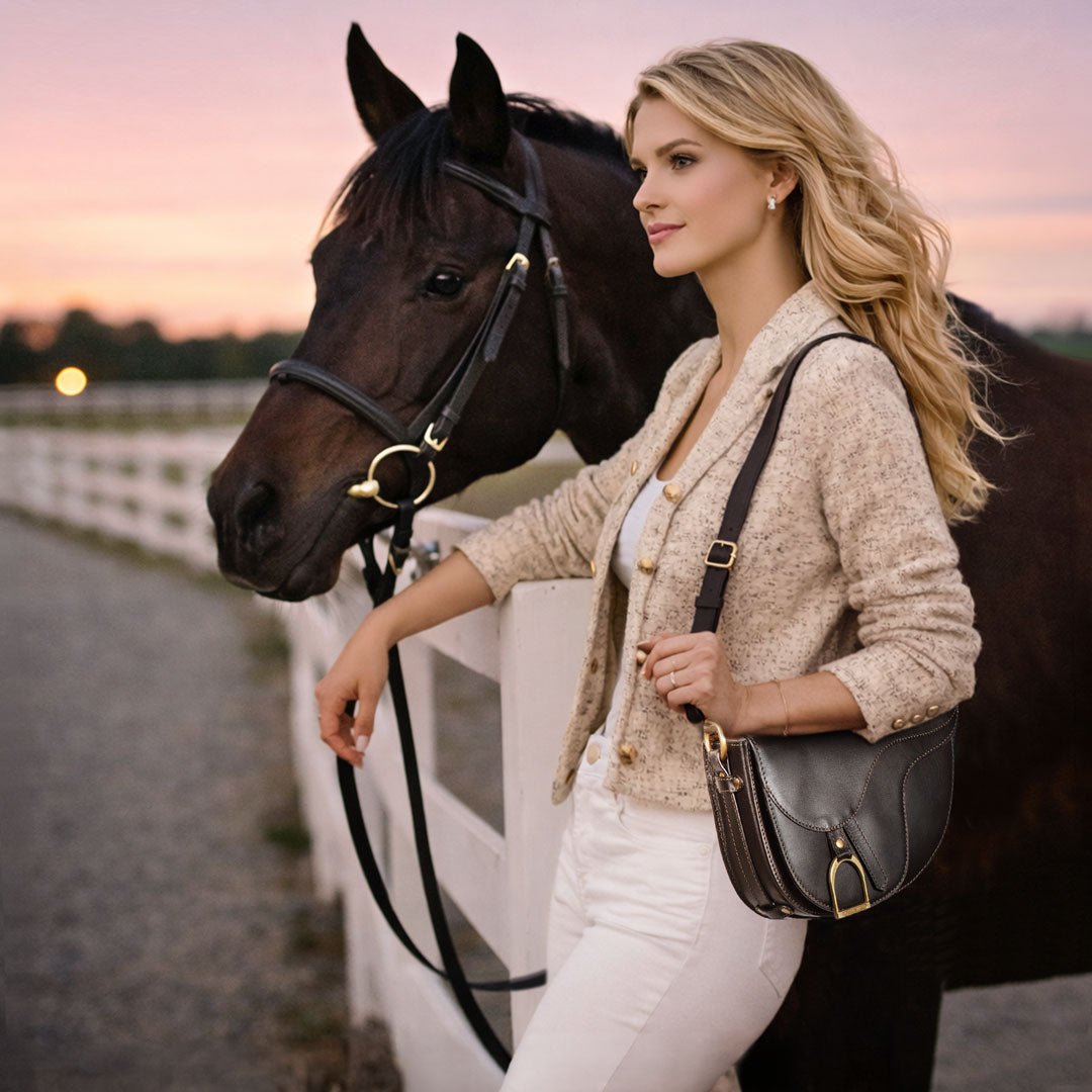 Urban Equestrian Signature Saddle Bag - Luxury Leather Handbag in Black