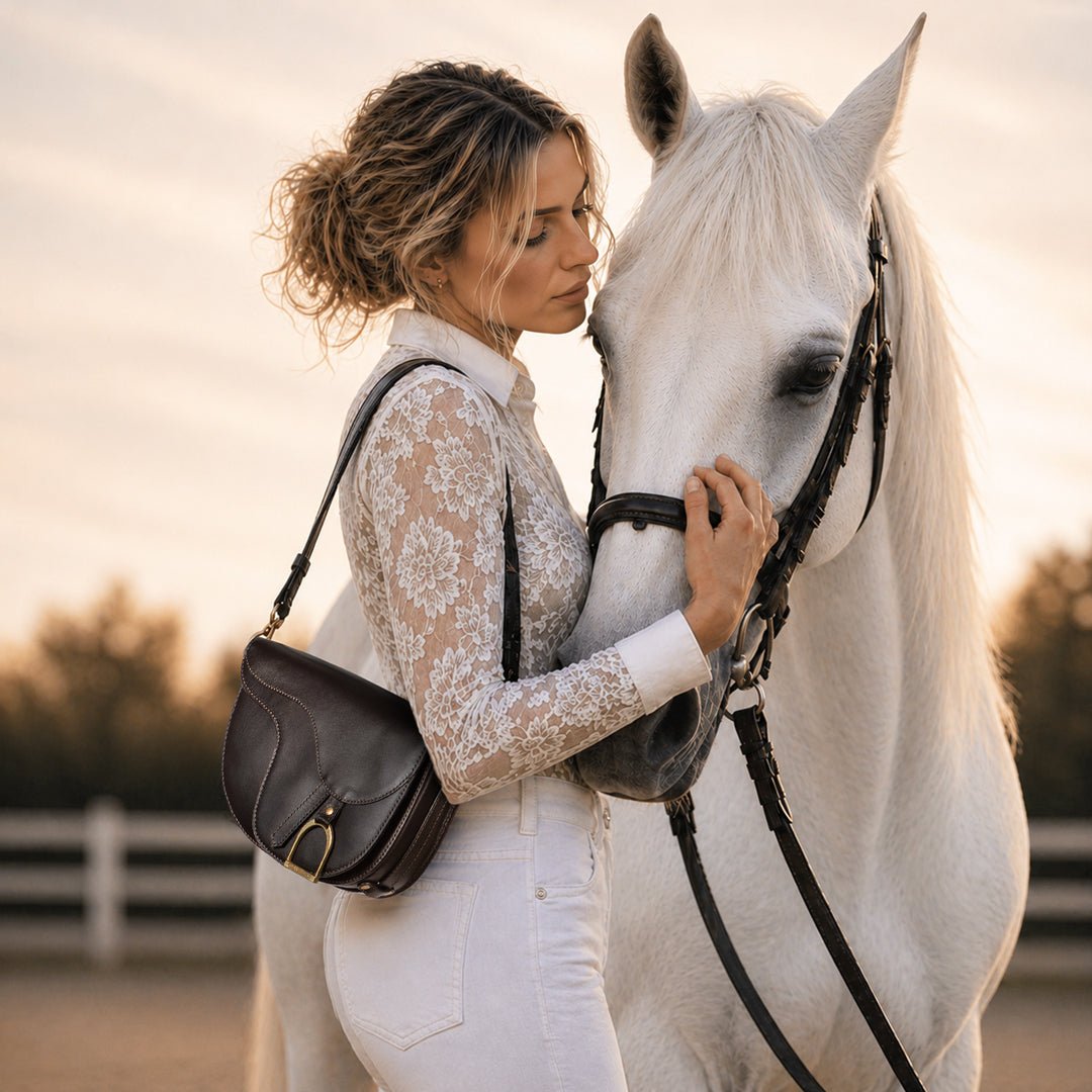 Urban Equestrian Signature Saddle Bag - Luxury Leather Handbag in Black