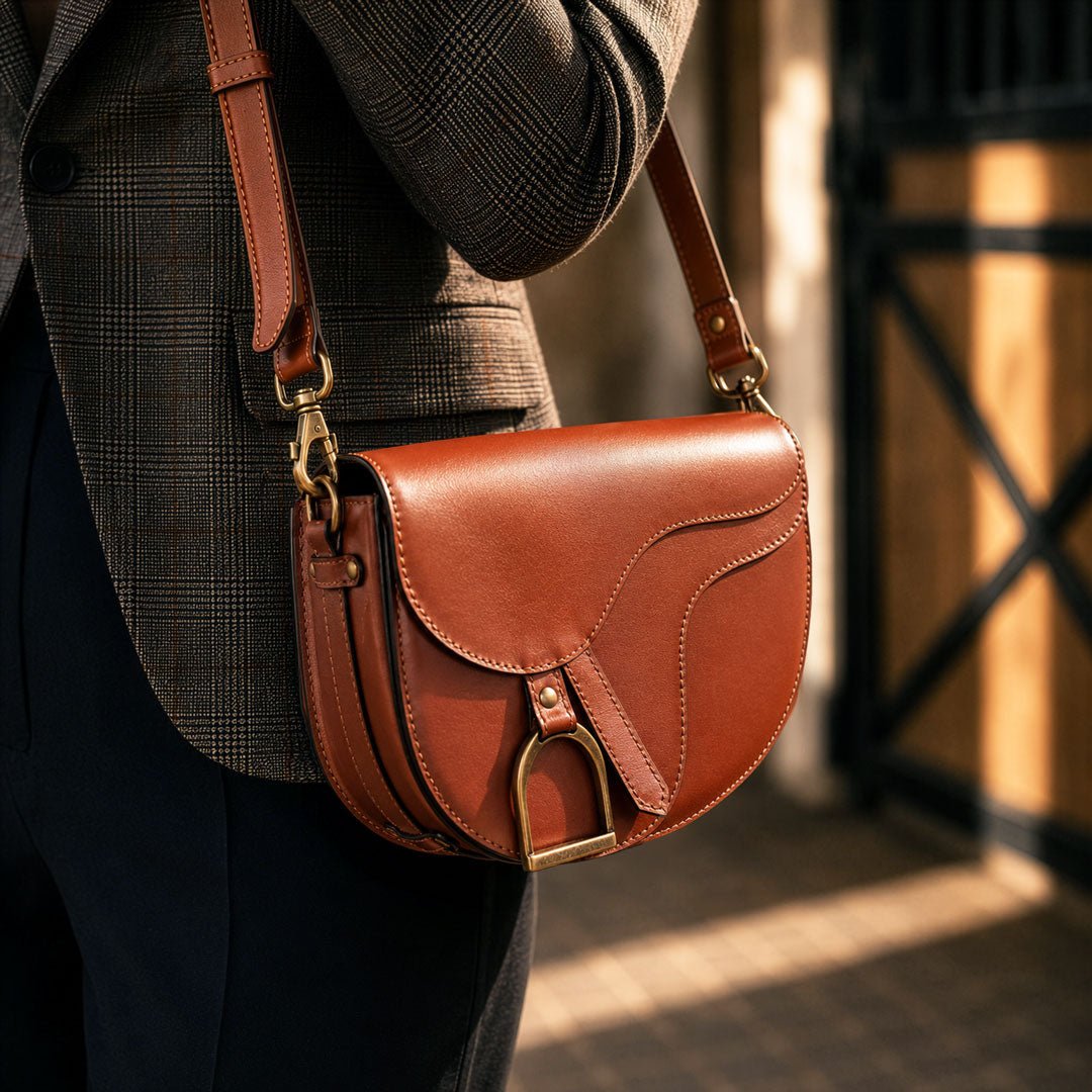 Urban Equestrian Signature Saddle Bag - Luxury Leather Handbag in Cognac