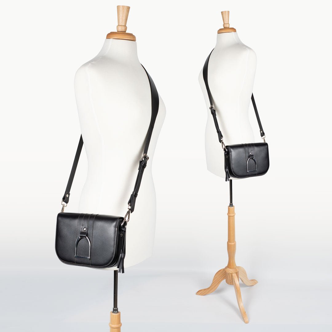 Urban Equestrian Signature Stirrup - Riding Stirrup Crossbody Luxury Leather Handbag in Black