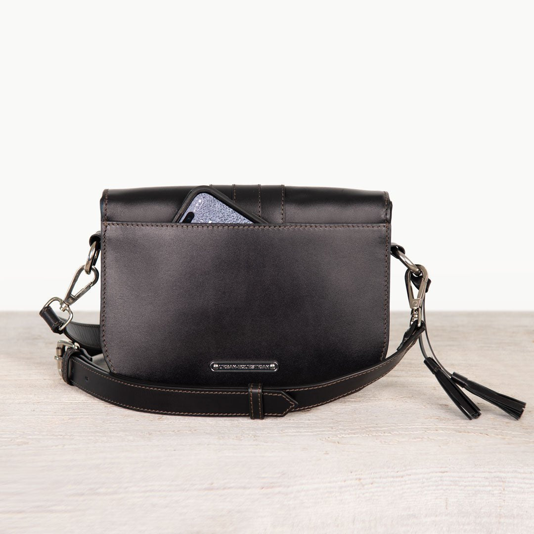 Urban Equestrian Signature Stirrup - Riding Stirrup Crossbody Luxury Leather Handbag in Black