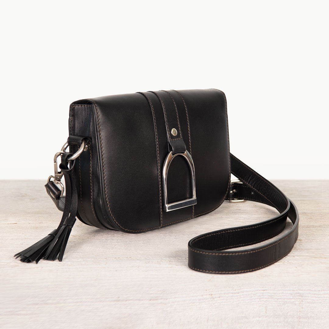 Urban Equestrian Signature Stirrup - Riding Stirrup Crossbody Luxury Leather Handbag in Black
