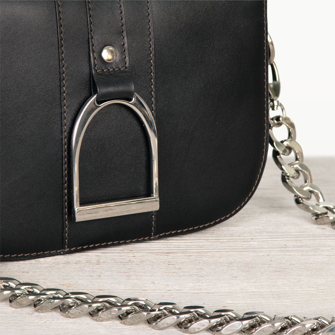 Urban Equestrian Signature Stirrup - Riding Stirrup Crossbody Luxury Leather Handbag in Black