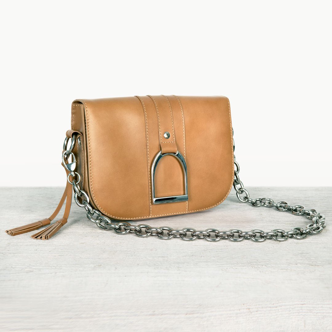 Urban Equestrian Signature Stirrup - Riding Stirrup Crossbody Luxury Leather Handbag in Caramel
