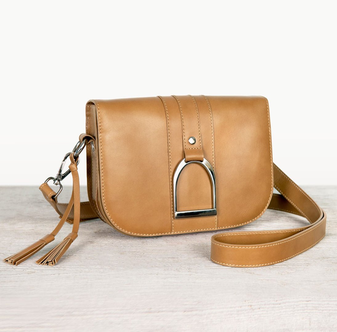 Urban Equestrian Signature Stirrup - Riding Stirrup Crossbody Luxury Leather Handbag in Caramel