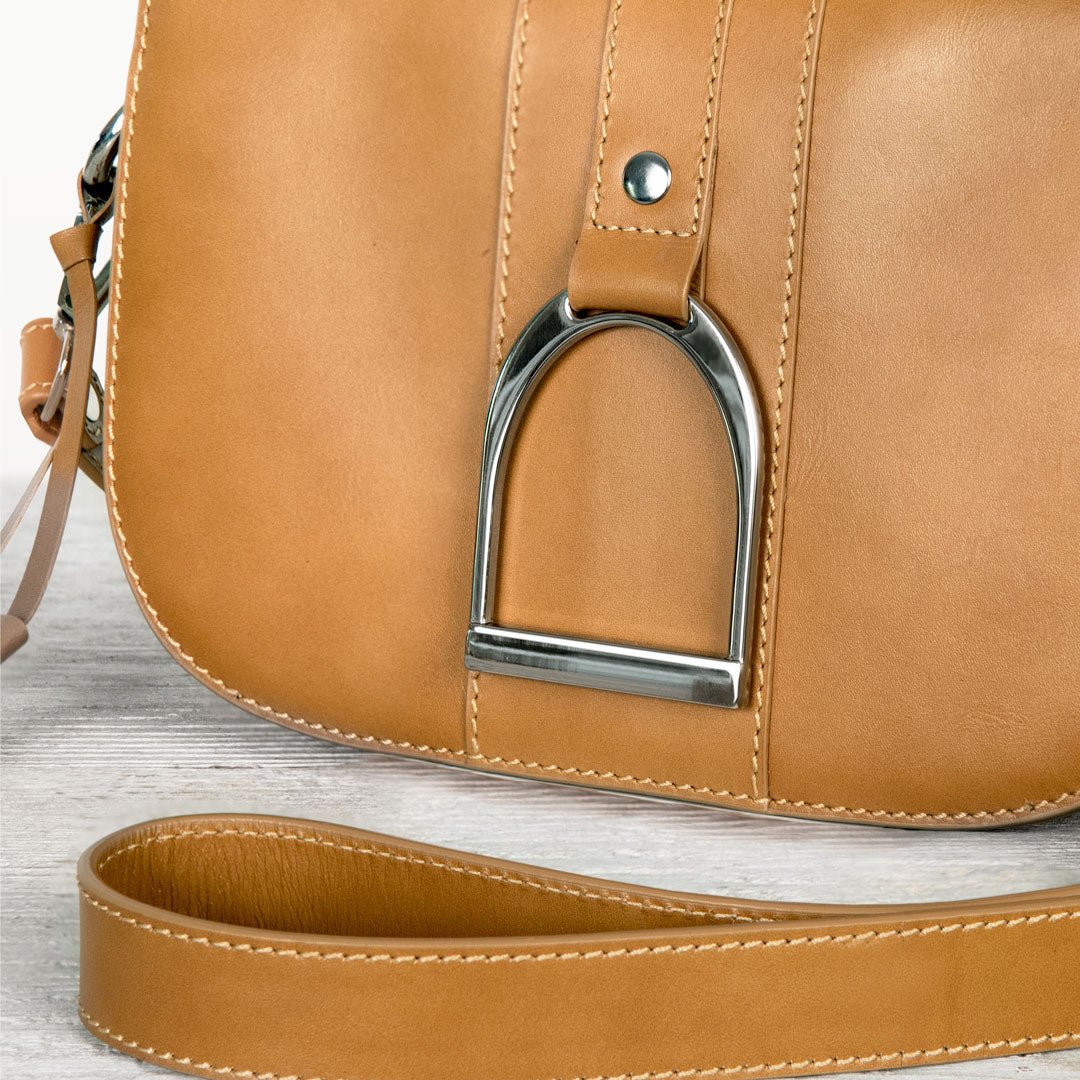 Urban Equestrian Signature Stirrup - Riding Stirrup Crossbody Luxury Leather Handbag in Caramel