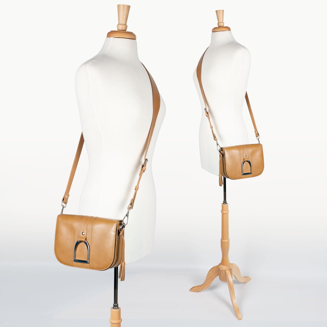 Urban Equestrian Signature Stirrup - Riding Stirrup Crossbody Luxury Leather Handbag in Caramel