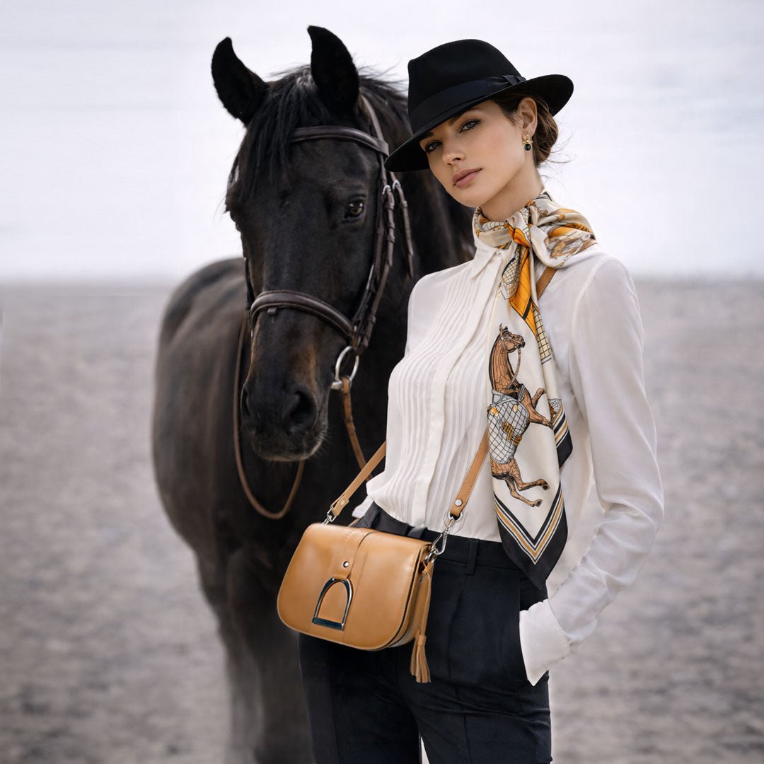 Urban Equestrian Signature Stirrup - Riding Stirrup Crossbody Luxury Leather Handbag in Caramel