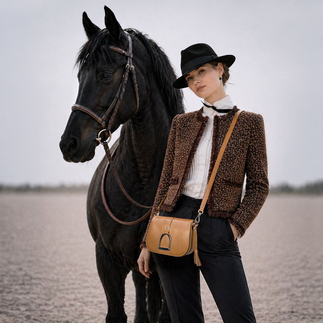 Urban Equestrian Signature Stirrup - Riding Stirrup Crossbody Luxury Leather Handbag in Caramel
