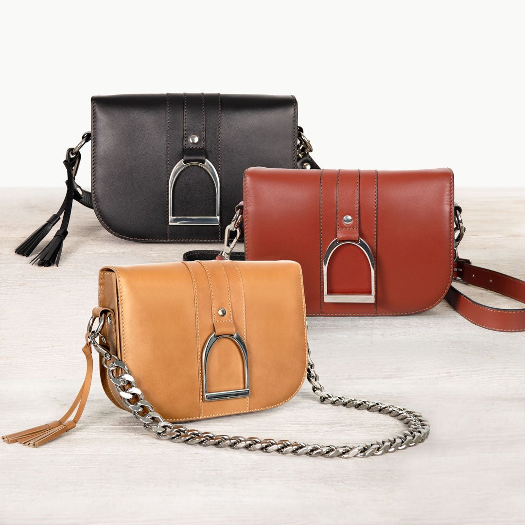 Urban Equestrian Signature Stirrup - Riding Stirrup Crossbody Luxury Leather Handbag in Cognac