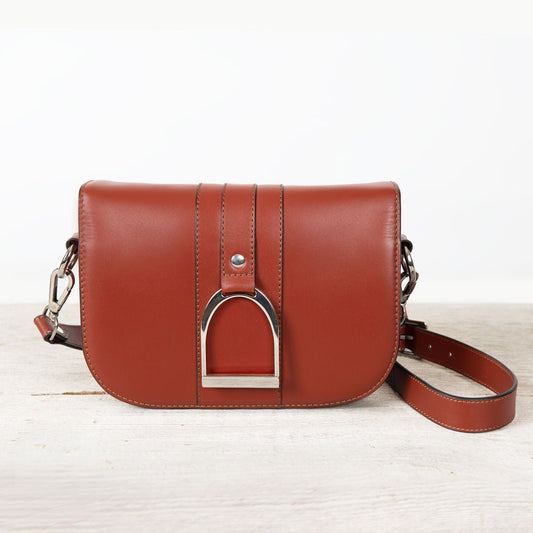 Urban Equestrian Signature Stirrup - Riding Stirrup Crossbody Luxury Leather Handbag in Cognac