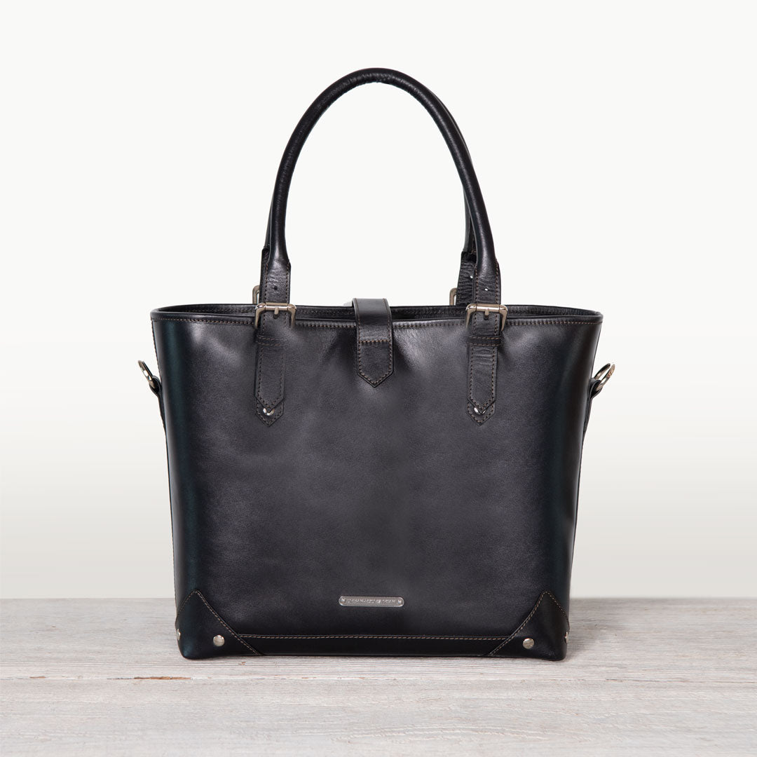 Urban Equestrian Signature - Riding Stirrup Tote Luxury Leather Handbag in Black