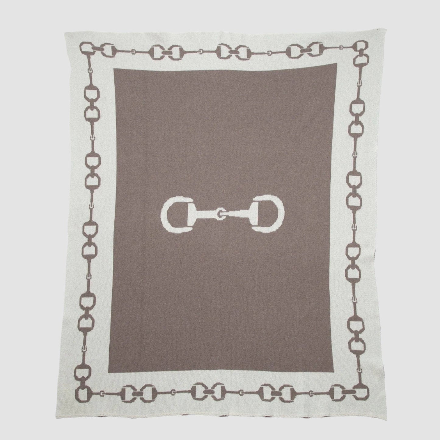 In2Green Cotton Sustainable Knit Throw Blanket - Equestrian Snaffle Bit Border
