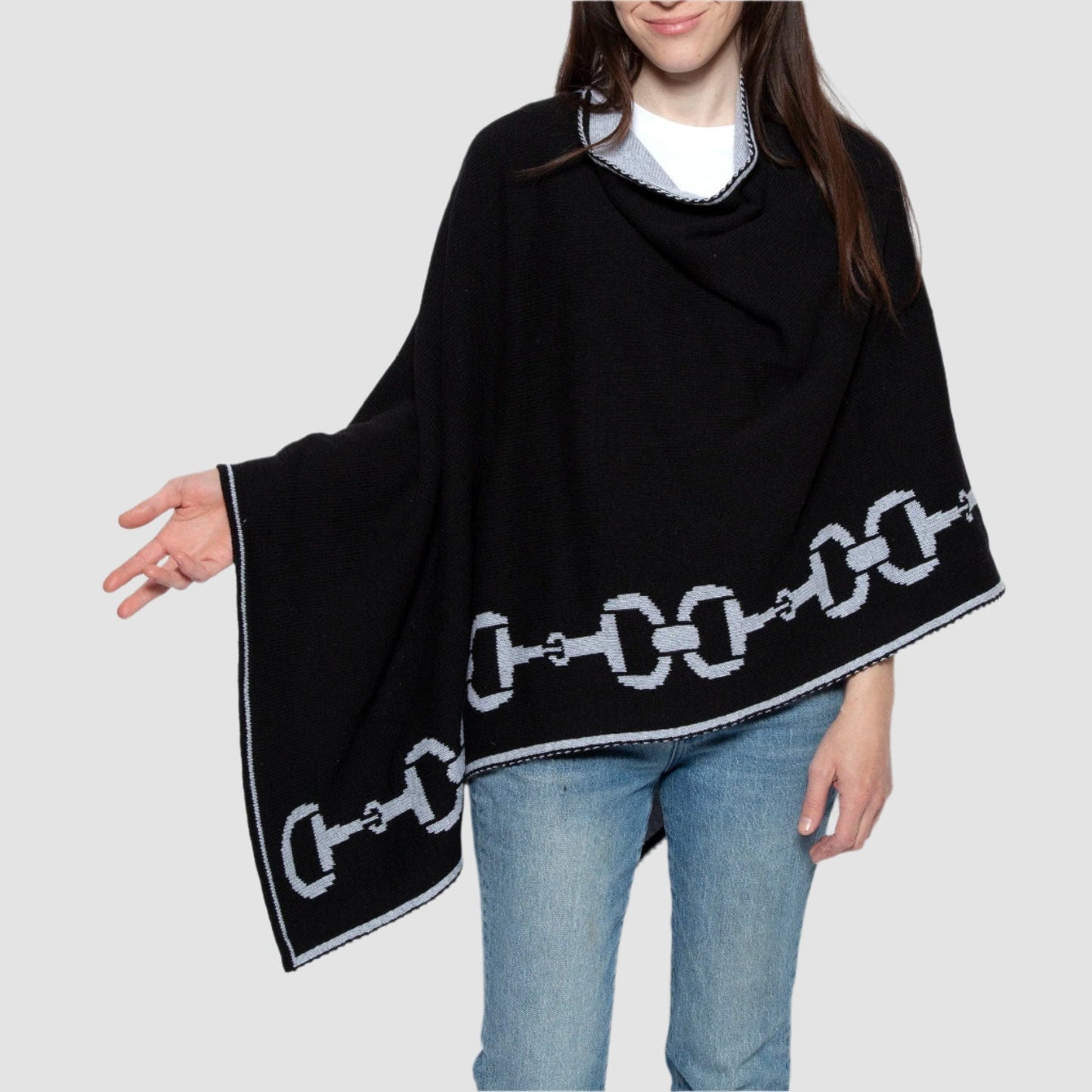 In2Green Cotton Sustainable Knit Poncho - Equestrian Snaffle Bit Horse