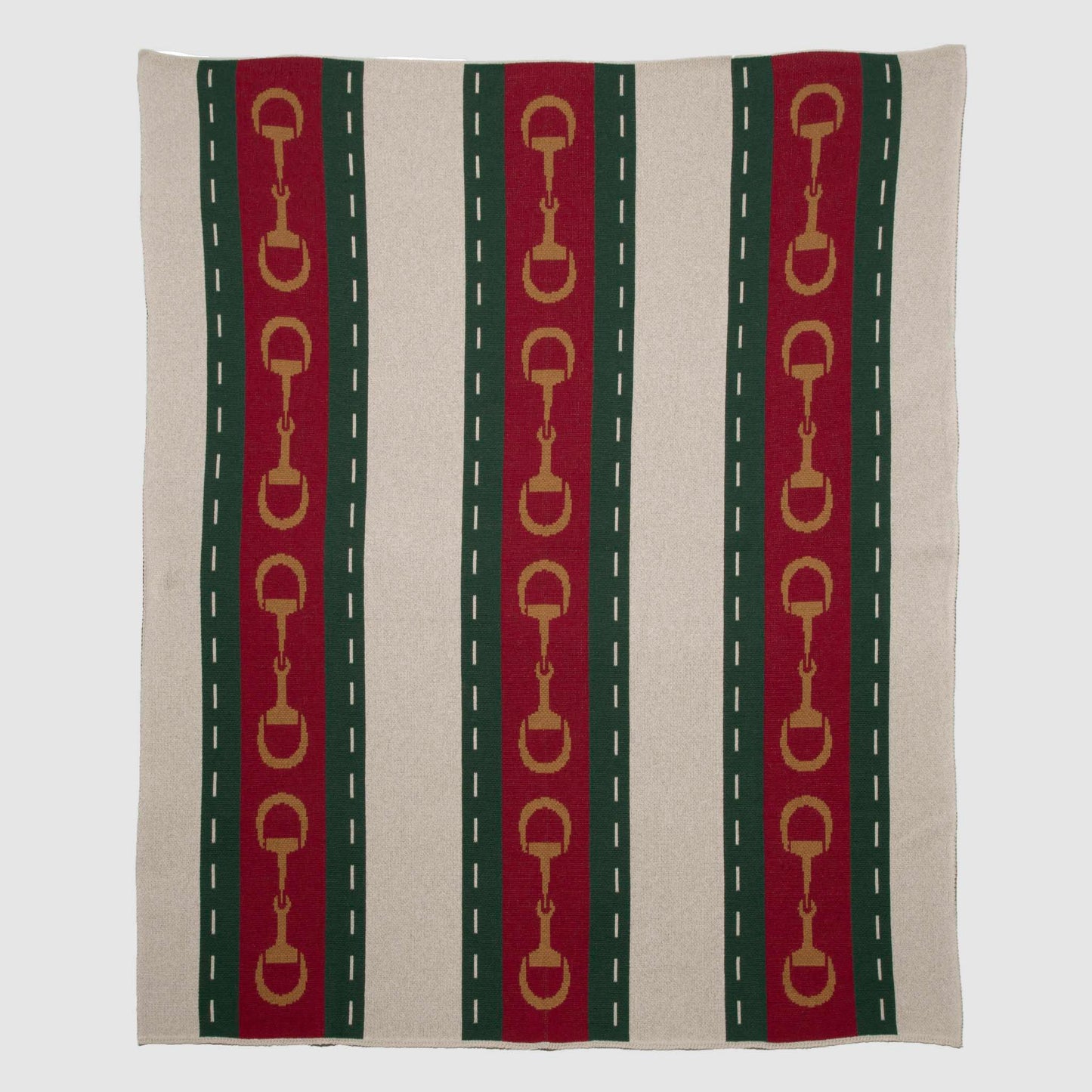 In2Green Cotton Sustainable Knit Throw Blanket - Equestrian Striped Horse Bit