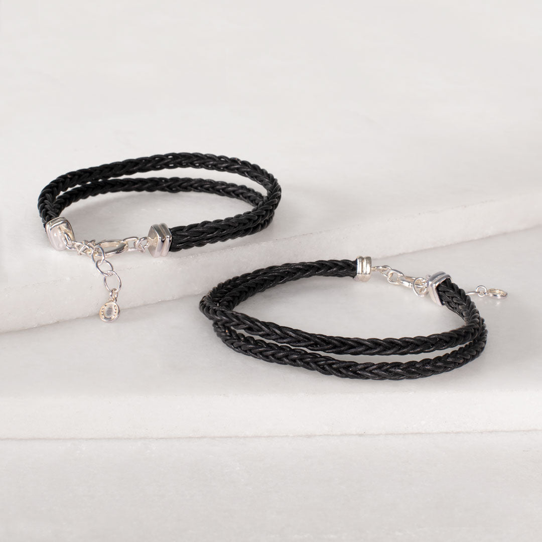 Urban Equestrian - Tally - Braided Leather Horseshoe Coin Bracelet in Black