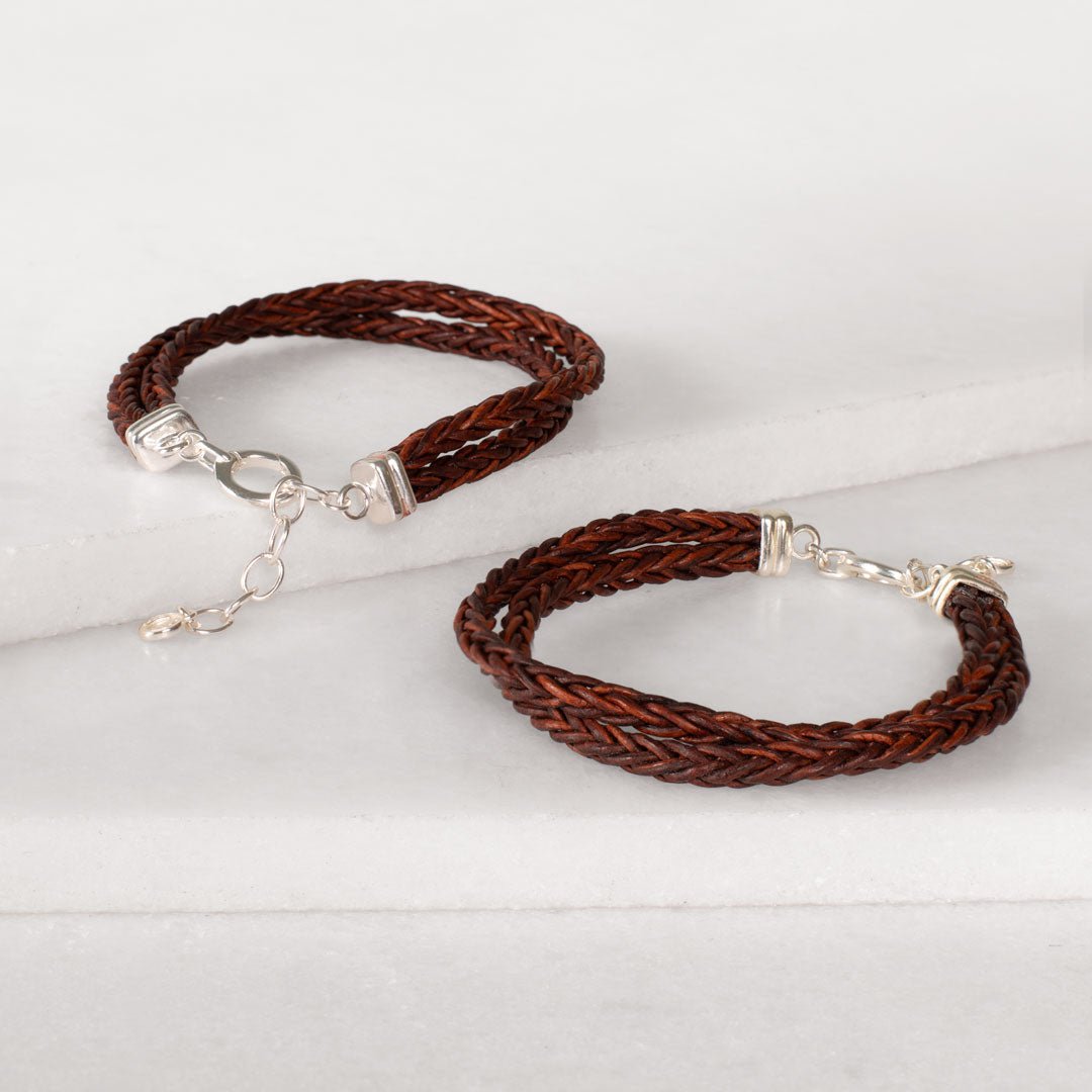 Urban Equestrian - Tally - Braided Leather Horseshoe Coin Bracelet in Brown
