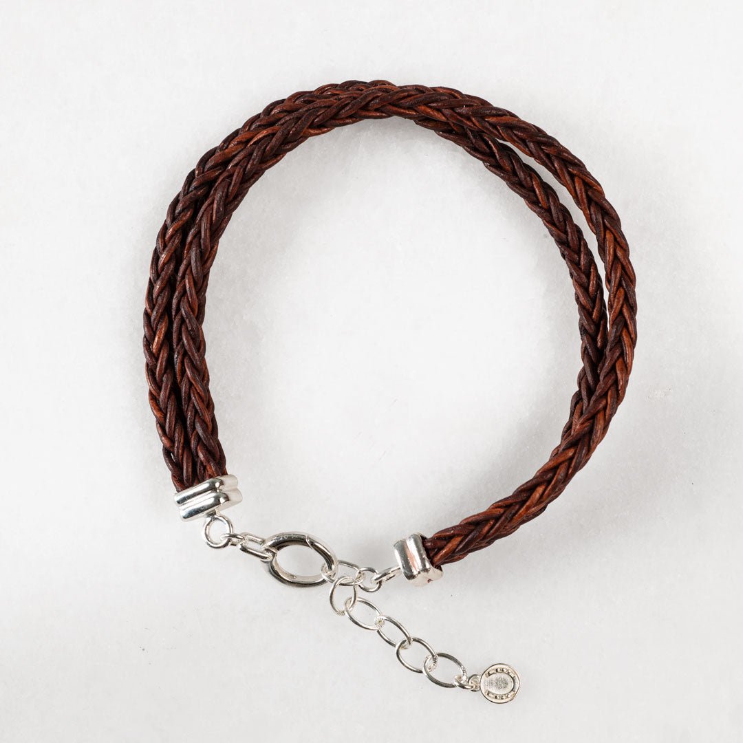 Urban Equestrian - Tally - Braided Leather Horseshoe Coin Bracelet in Brown