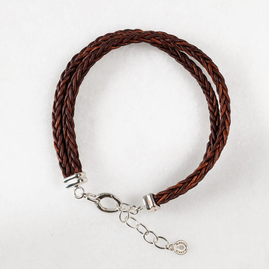 Urban Equestrian - Tally - Braided Leather Horseshoe Coin Bracelet in Brown