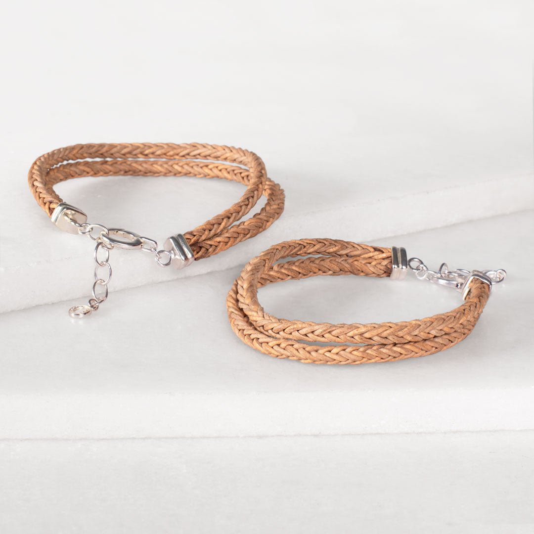 Urban Equestrian  - Tally - Braided Leather Horseshoe Coin Bracelet in Natural