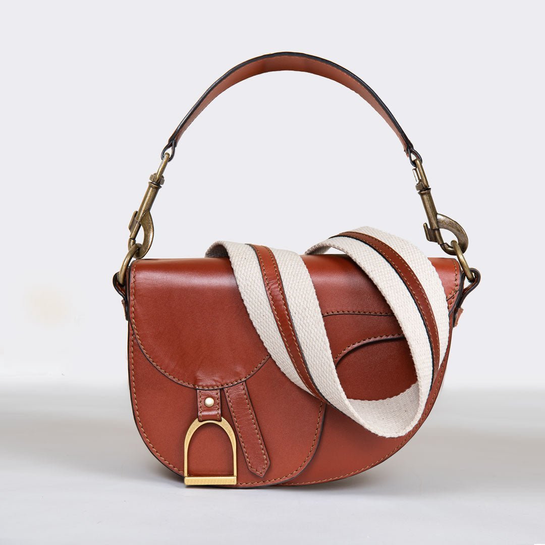 Urban Equestrian Signature Saddle Bag - Luxury Leather Handbag in Cognac